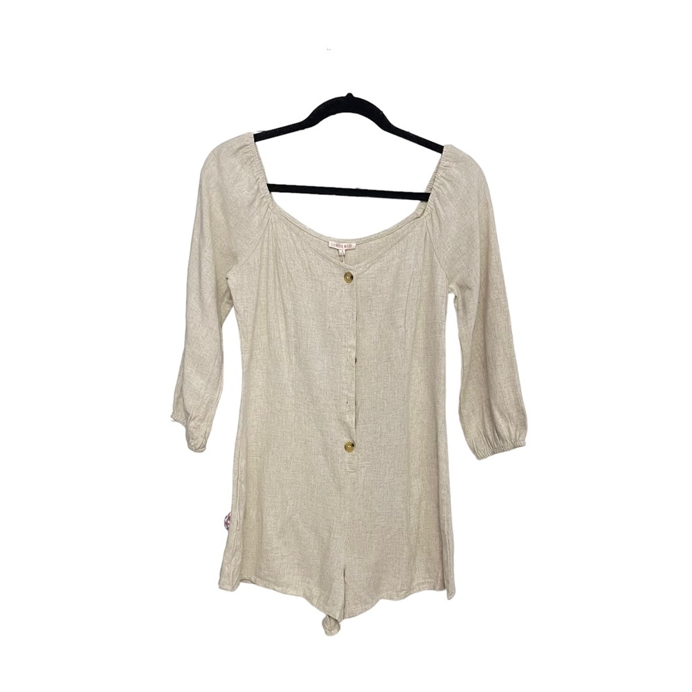 NWT! Lottie Moss by Pacsun Linen Blend Romper Natural 3/4 Sleeve Size S